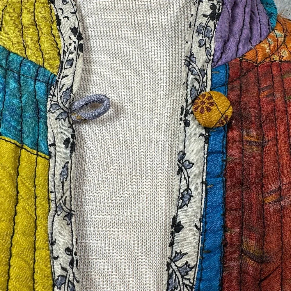Sacred Threads Womens Silk Patchwork Quilted Jacket Size S Mandarin Collar Boho - Picture 5 of 16